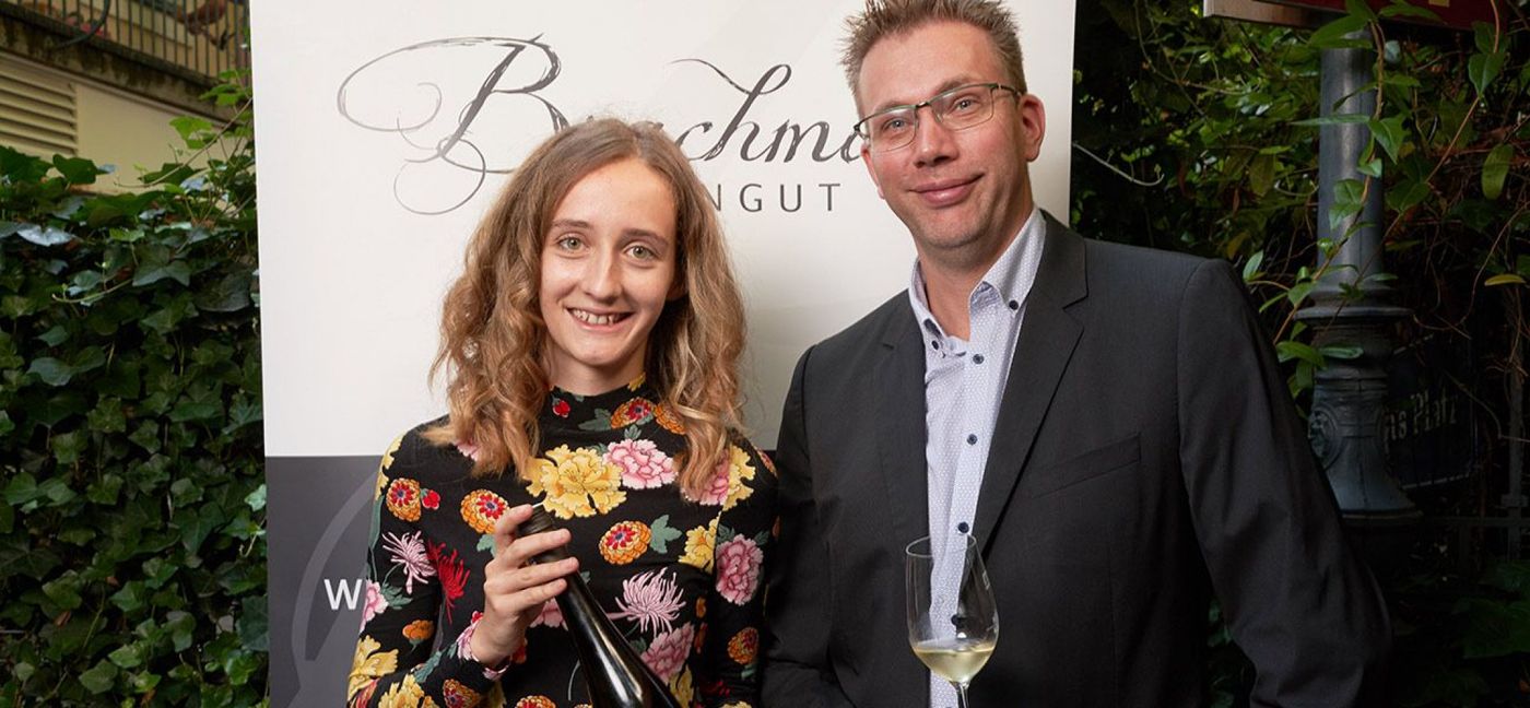 Winzerin Kathrin Brachmann und Gastgeber Jürgen Geyer