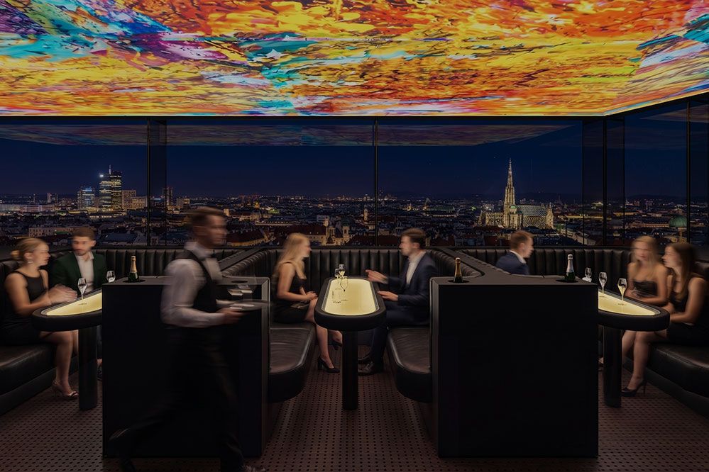 Boxen als Übergang von der Bar ins Restaurant