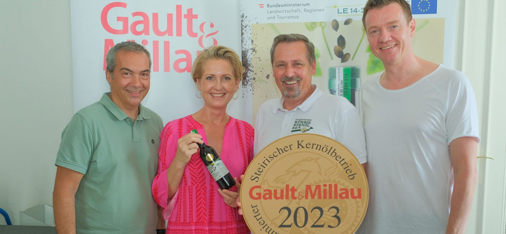 Robert Letz, Gault&Millau-Herausgeberin Martina Hohenlohe, Verkostungsleiter Reinhold Zötsch und Silvio Nickol (v. l. n. r.)